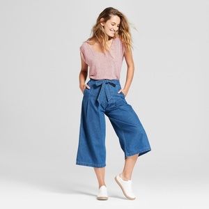 Denim Culottes with tie waist